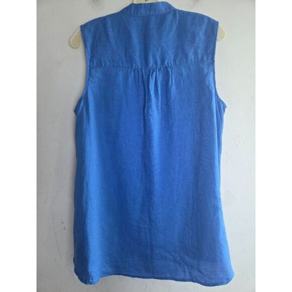 Grace Elements Women Royal Blue Sleeveless 100% Linen Button Down Shirt size 1X - Picture 2 of 5